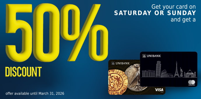 Շաբաթ և կիրակի օրերին Յունիբանկի քարտերի համար գործում է 50% զեղչ